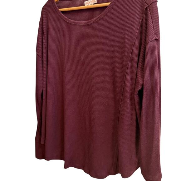 Knox Rose Long Sleeve Ribbed Top L Burgundy Plum Stretch Soft Casual Lightweight - Picture 3 of 8